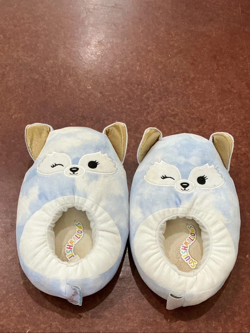 Squishmallows Kids Plush Slipper Boots in Light Blue and White Fox